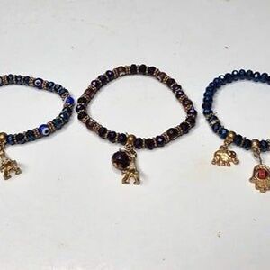 Lot of 3 Blue and Purple Facet Cut AB Coated Stretch Gold Tone Charm Bracelet